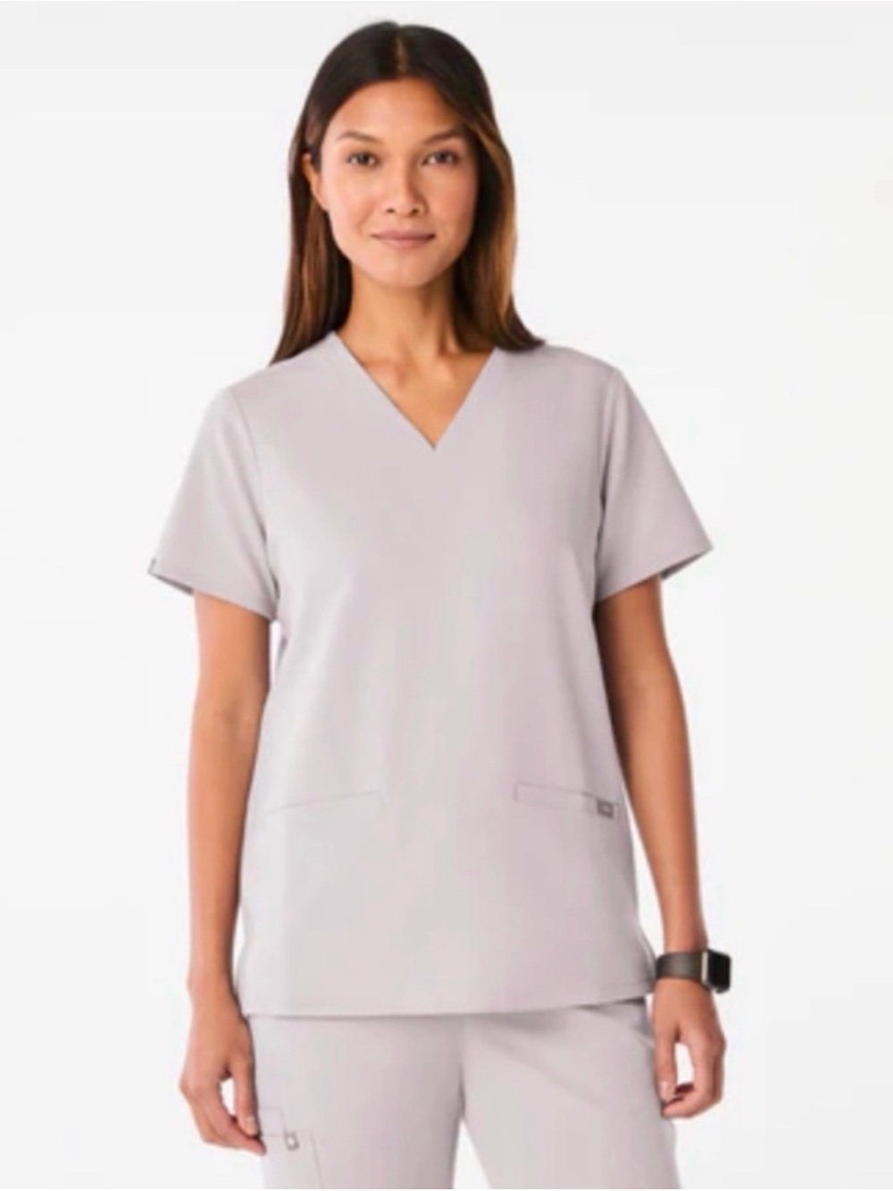 Figs XS Women's V-Neck Medical Scrub Top in Light Gray